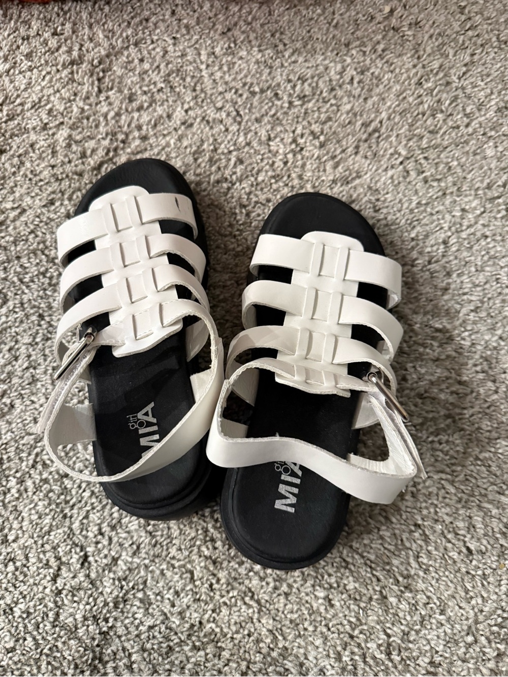 Bundle 3 for $15 MIA White Multi-Strap Girls' Sandals with Black Footbed